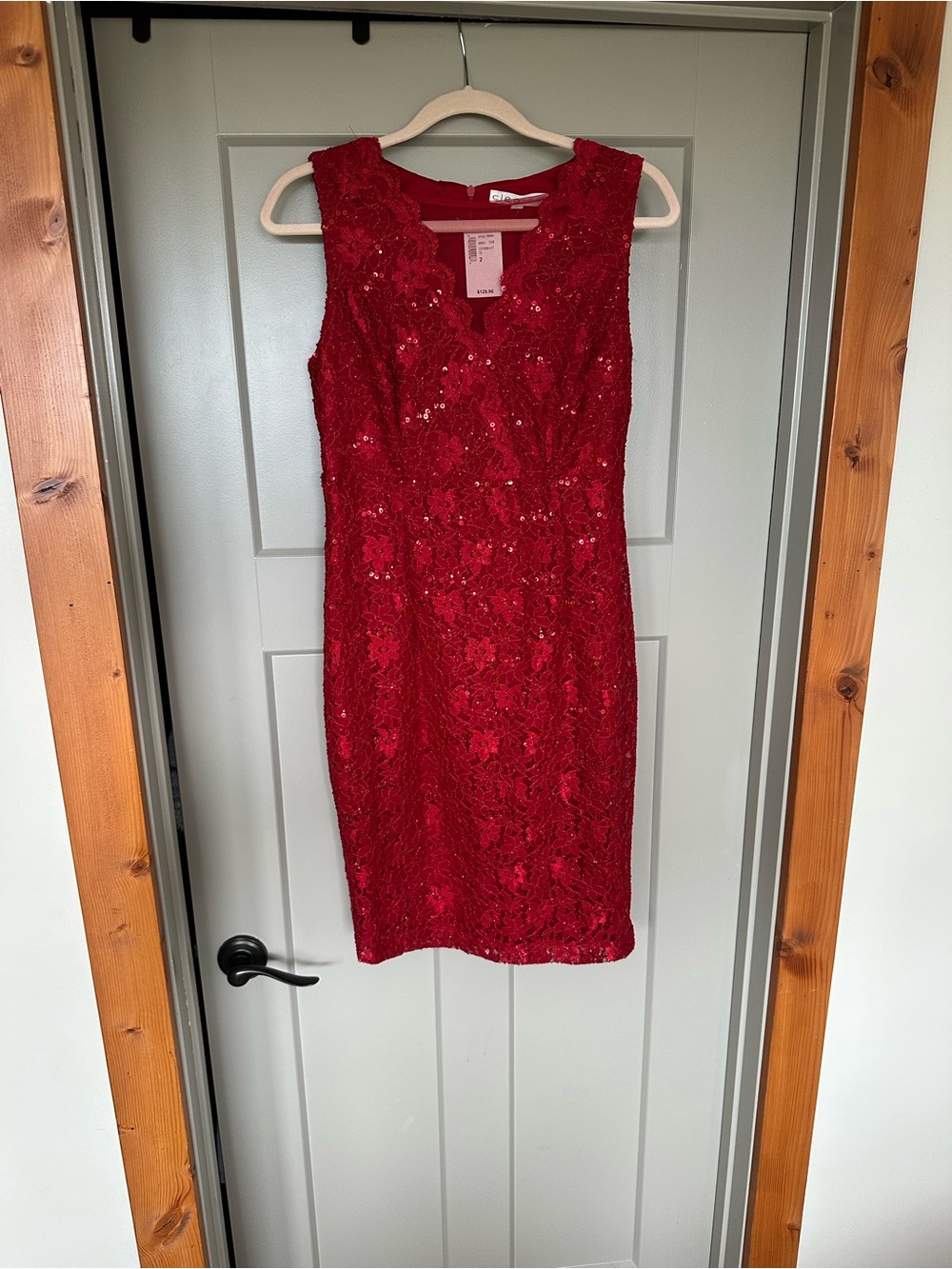 cleo Red Sequin Lace Midi Dress